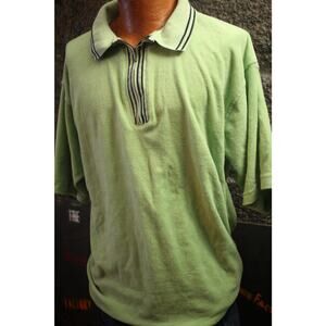 Vintage 90s Demand Terry Cloth Polo Shirt Green Striped Collar Zip Front Men’s L